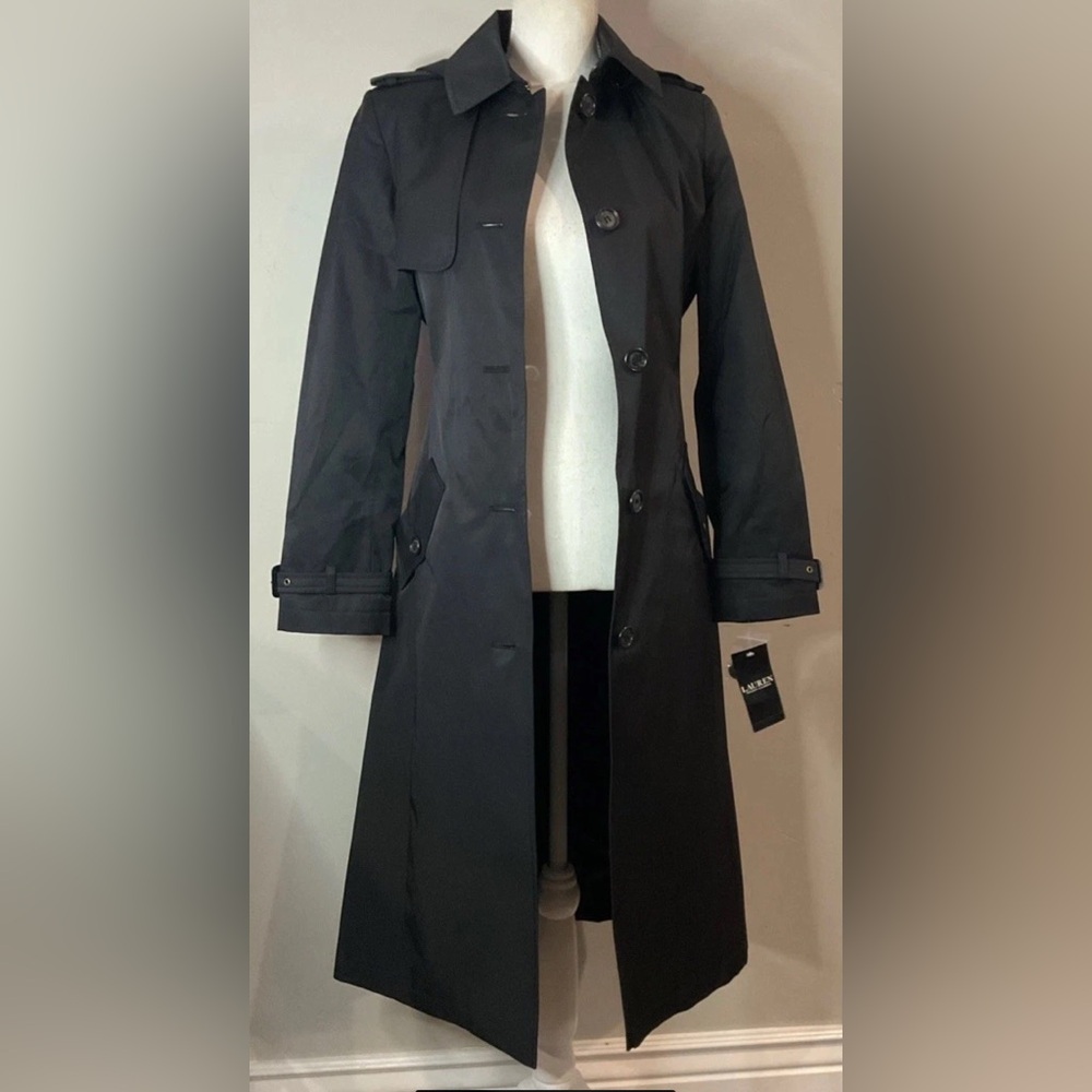 Lauren Ralph Lauren Single Breasted Trench Coat Hooded Belted Black Sz S NWT - Picture 5 of 12